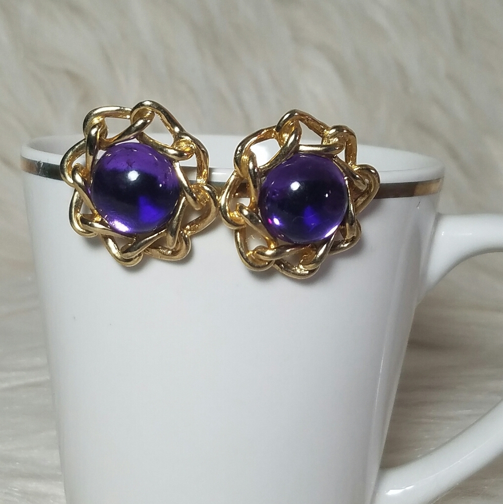 3 for$15 Vtg Gold Chain Wrapped Amethyst Earring